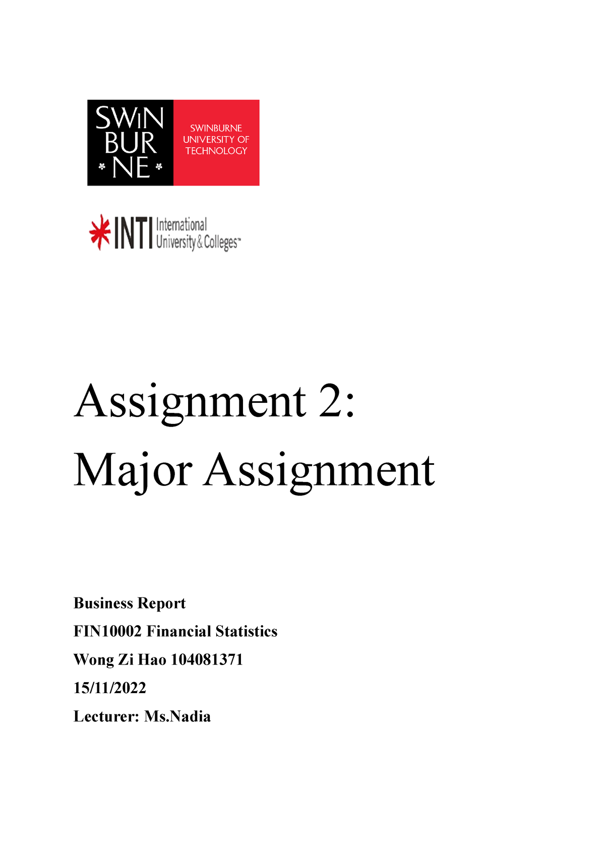 fin10002 financial statistics assignment 2 major assignment