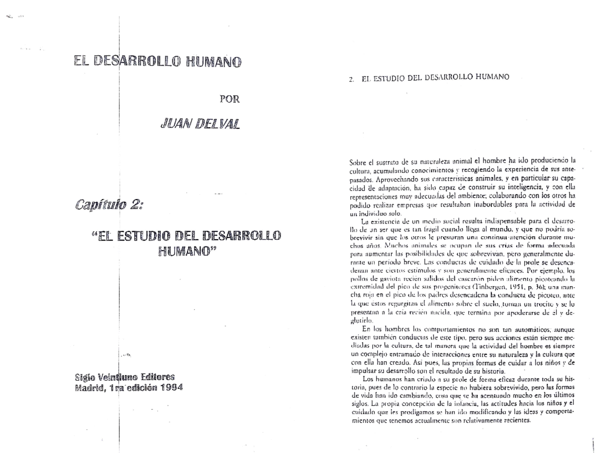 3.el desarrollo humano. Delval. U1 - Psicología Del Desarrollo I - Studocu