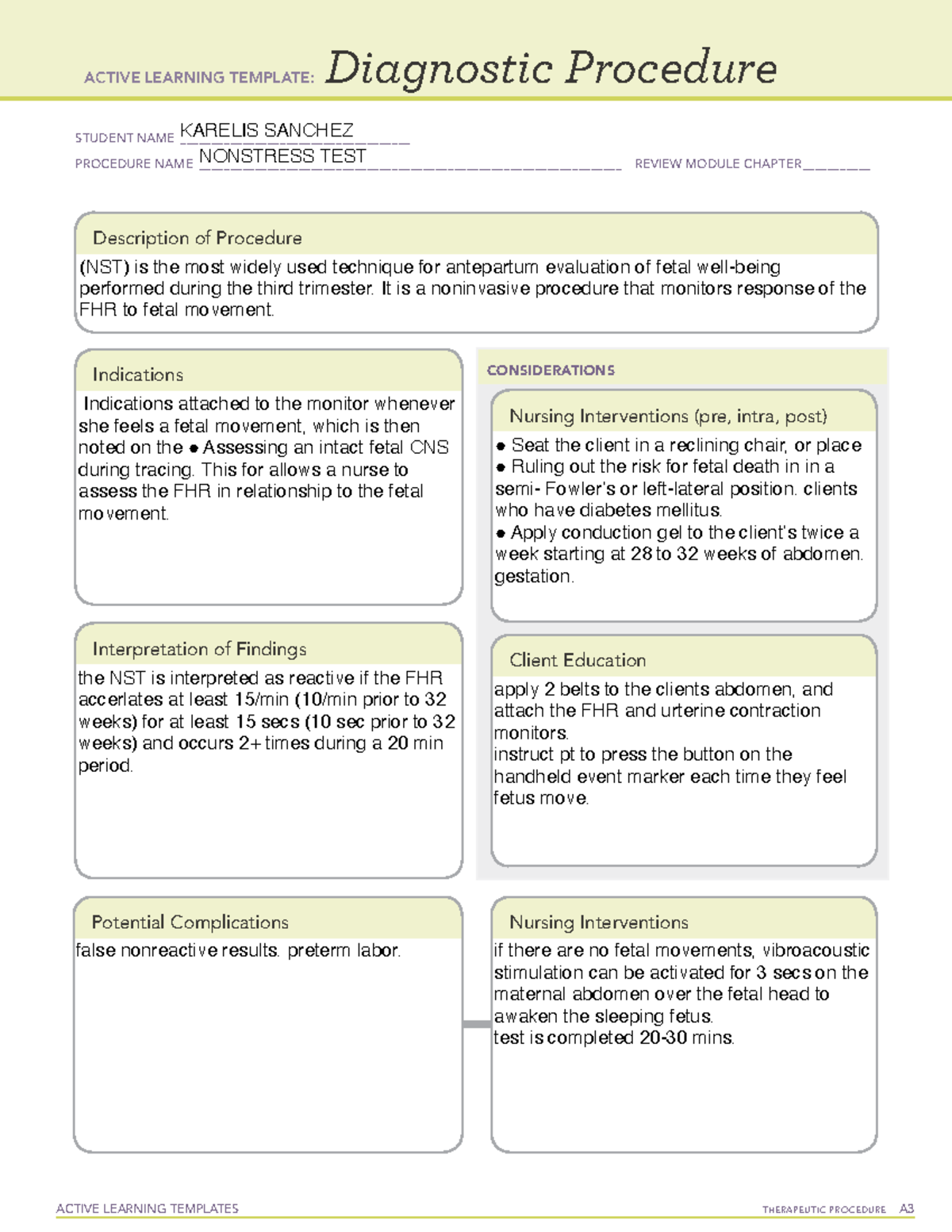 Diagnostic Procedure N/ANA ACTIVE LEARNING TEMPLATES THERAPEUTIC