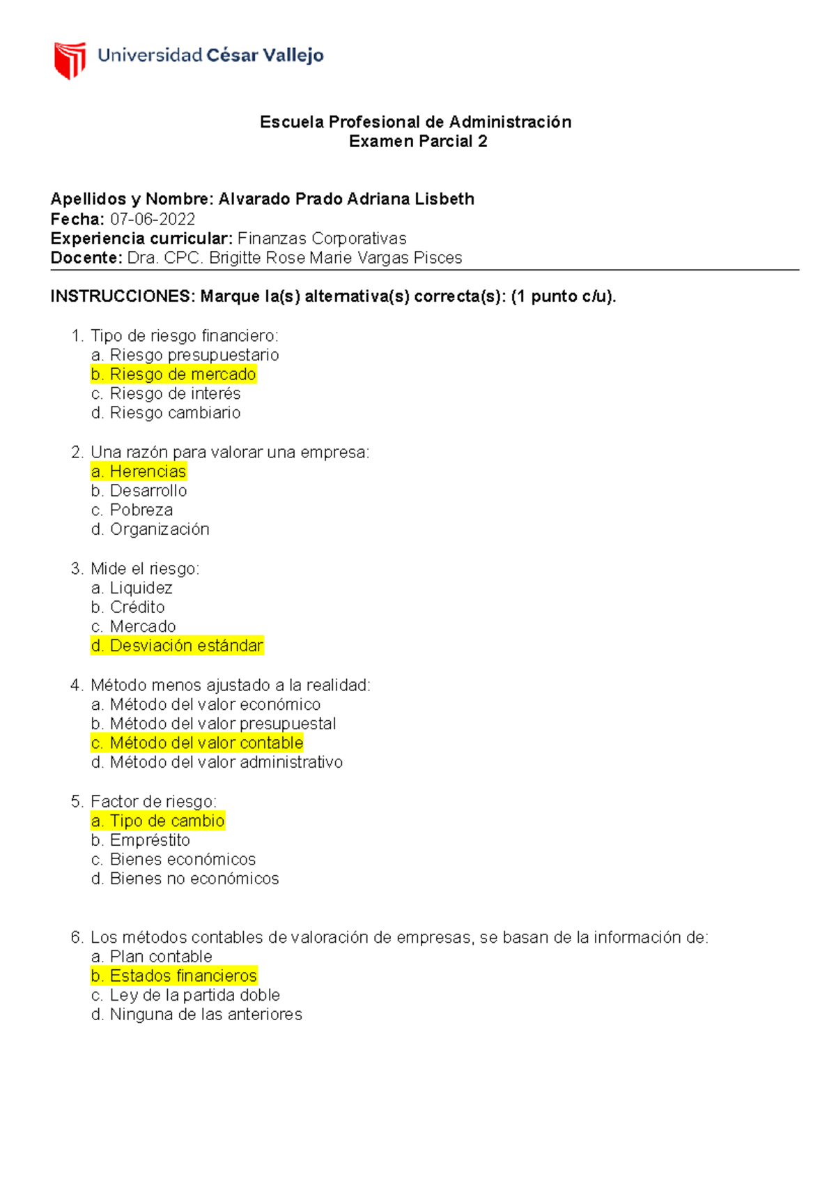 Examen Parcial II - Escuela Profesional De Administración Examen ...