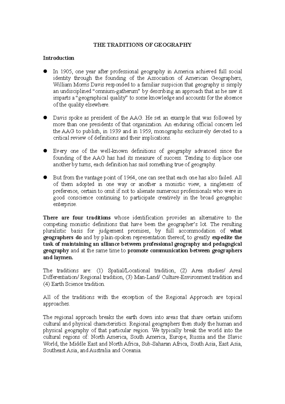 THE Traditions OF Geography THE TRADITIONS OF GEOGRAPHY Introduction