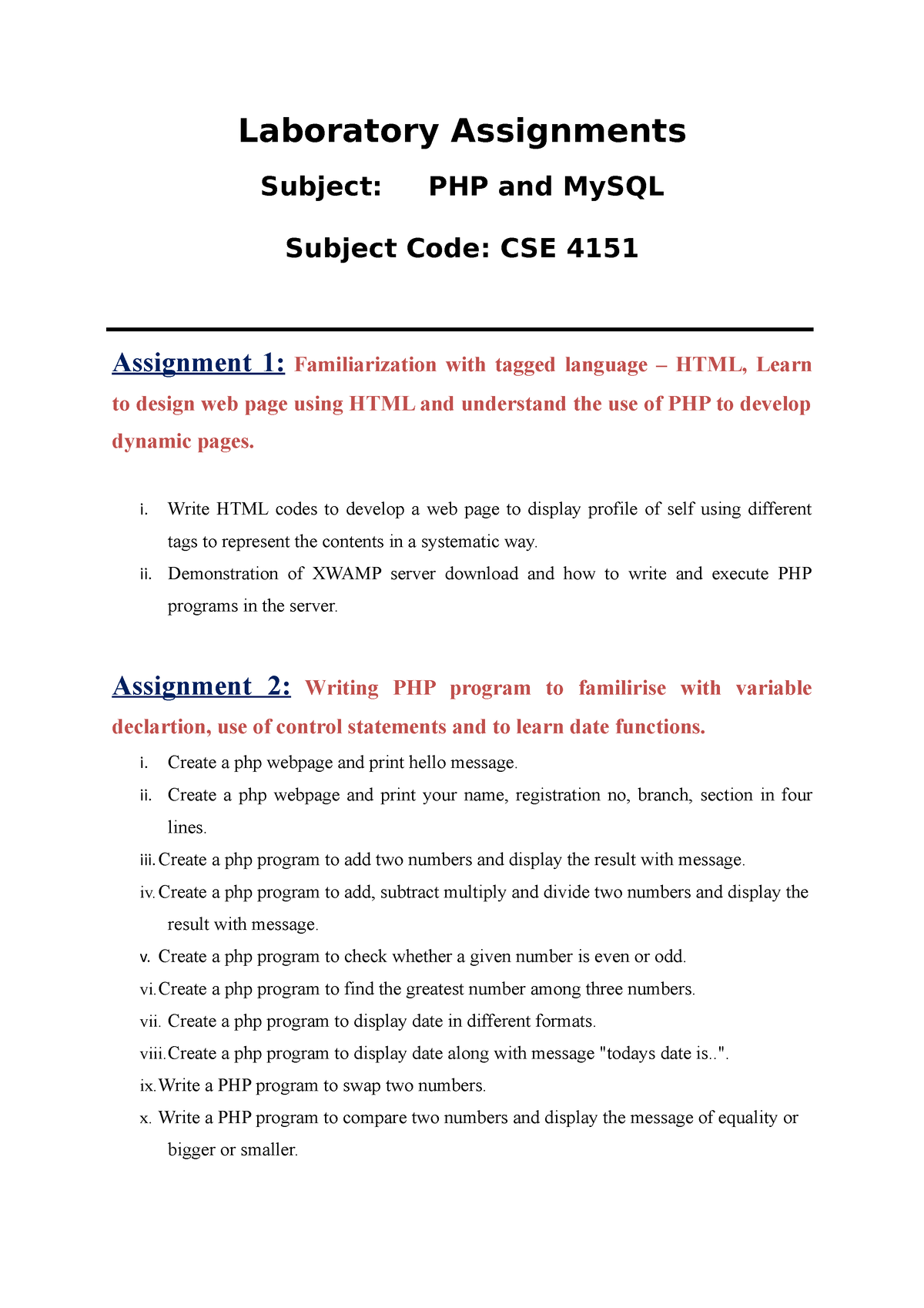 php lab assignment
