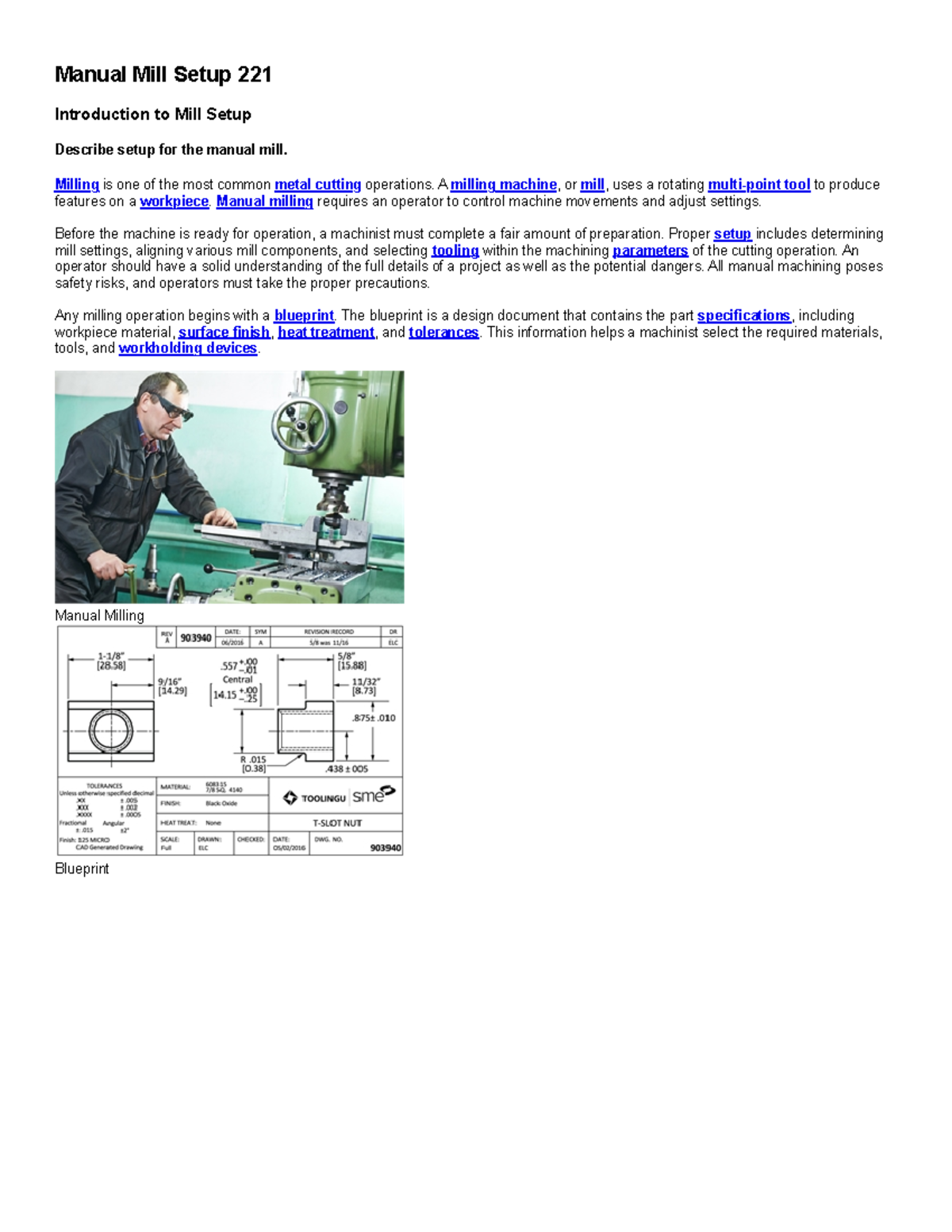 Manual Mill Setup 221 sme lecture Introduction to Mill Setup