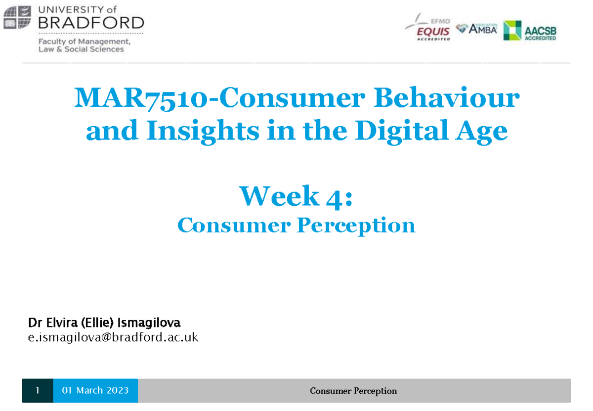 Lecture 4-Consumer Perception-2 - MAR7510-Consumer Behaviour And ...