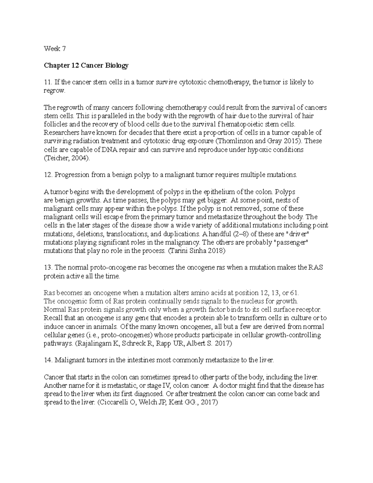 Patho week 7 - coursework for week 7 - Week 7 Chapter 12 Cancer Biology ...