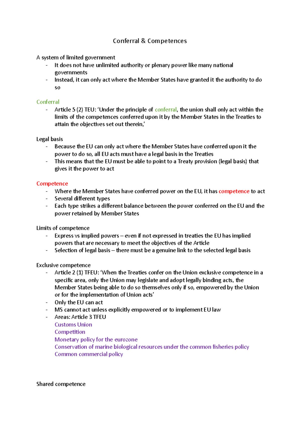 Conferral & Competence Conferral & Competences A system of limited