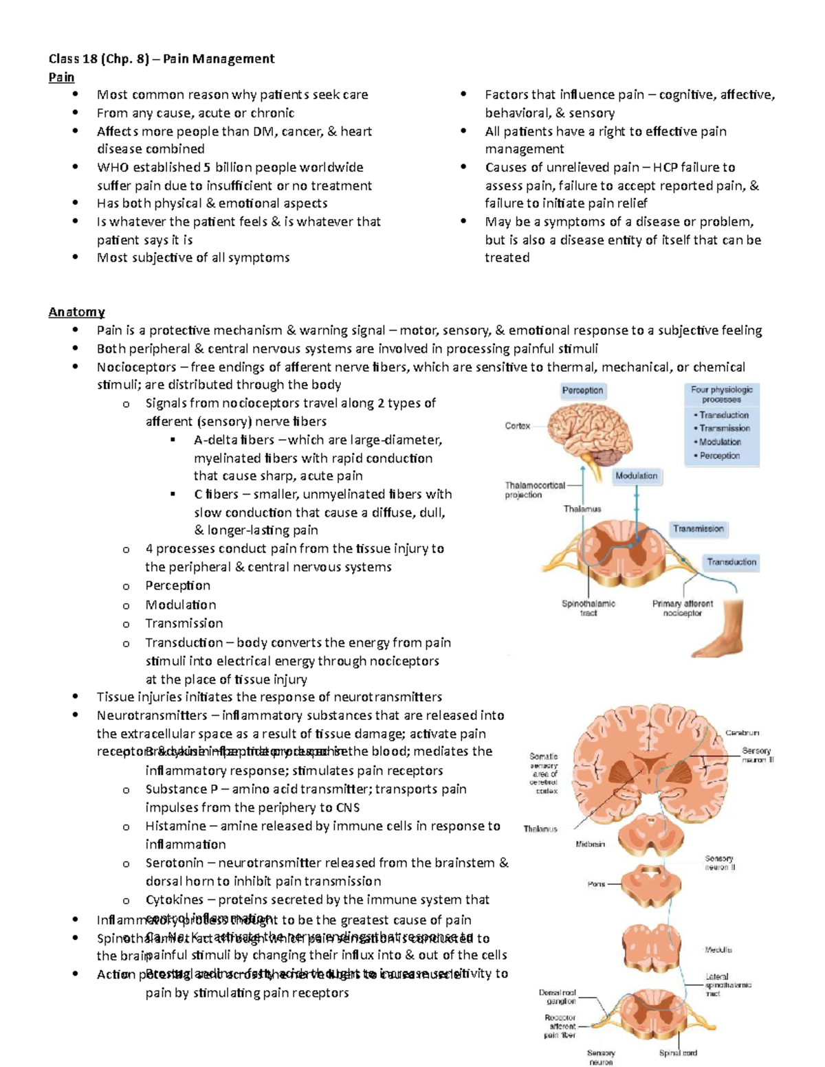 Medical-Surgical Nursing: Pain Management - Pain Most common reason why ...