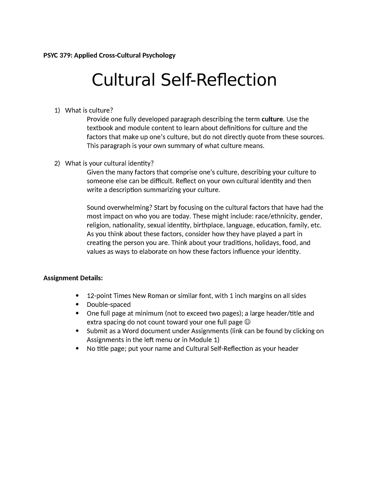 my cultural self reflection essay