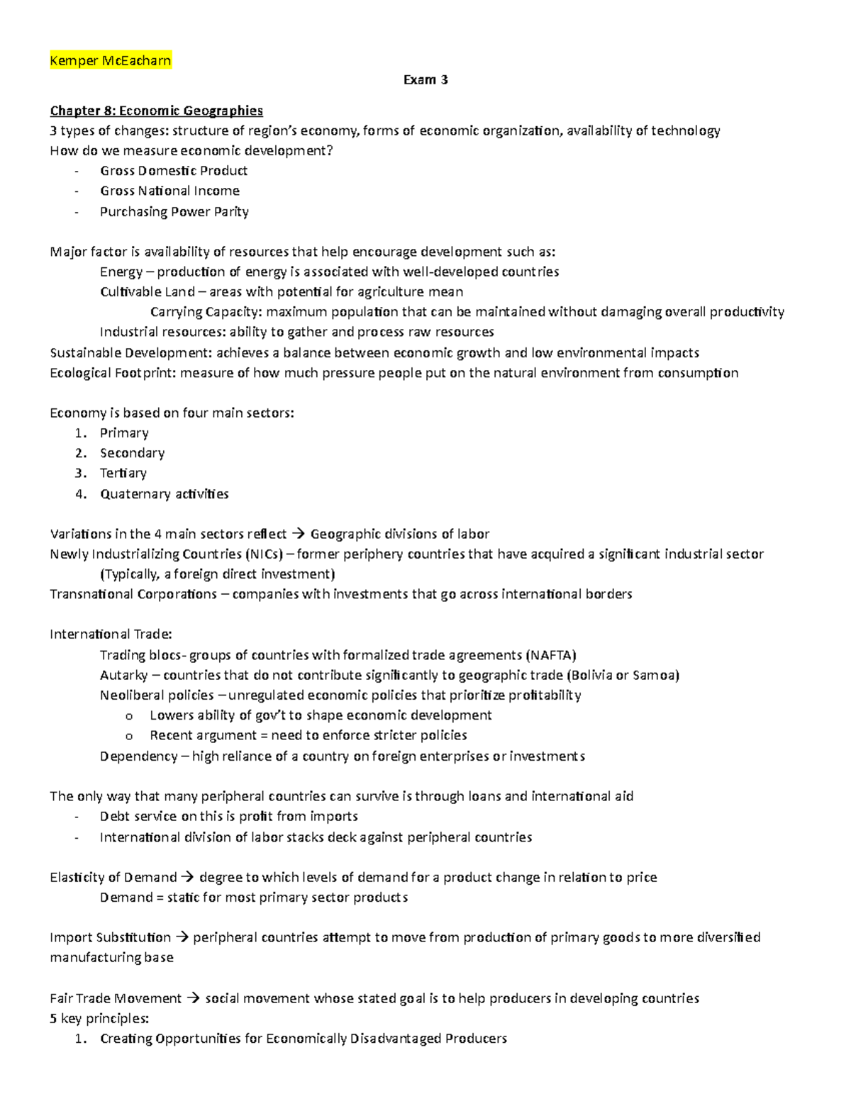 Geography 201 Test 3 - Test Notes 3/3 - Kemper McEacharn Exam 3 Chapter ...