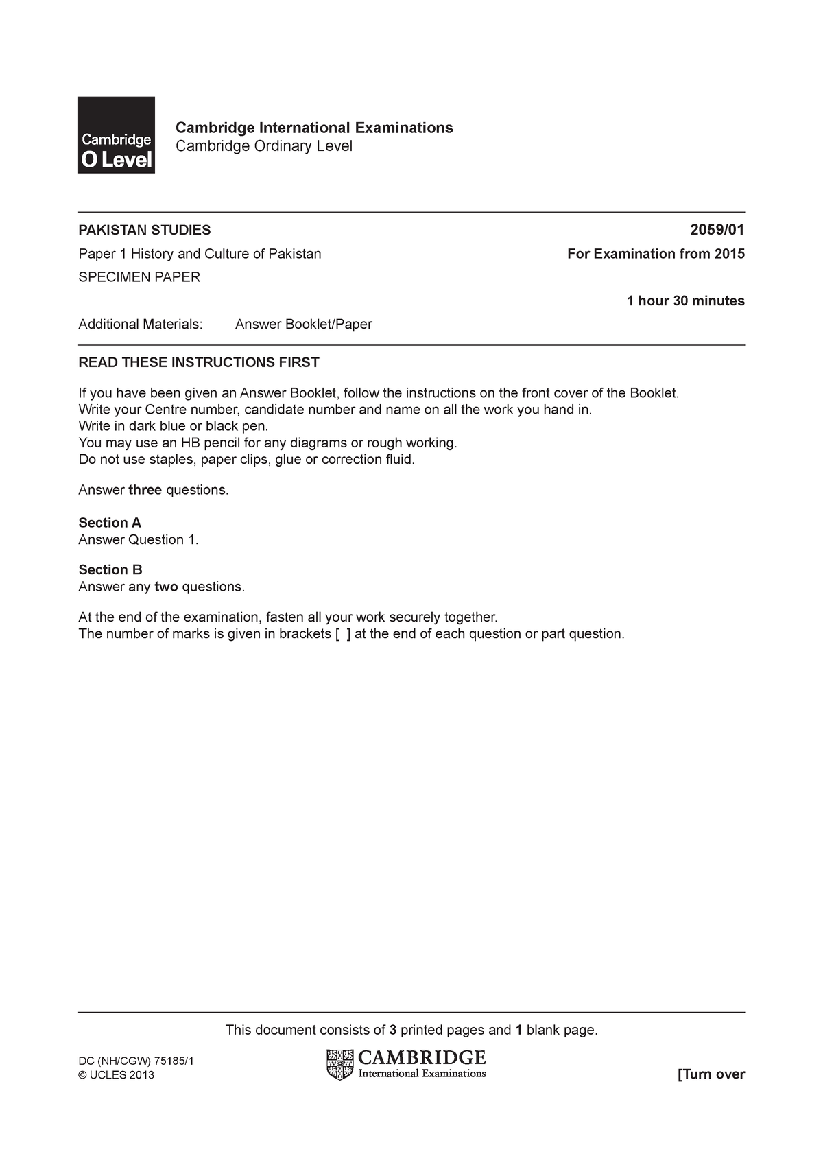 145840 2015 specimen paper 1 - This document consists of 3 printed ...