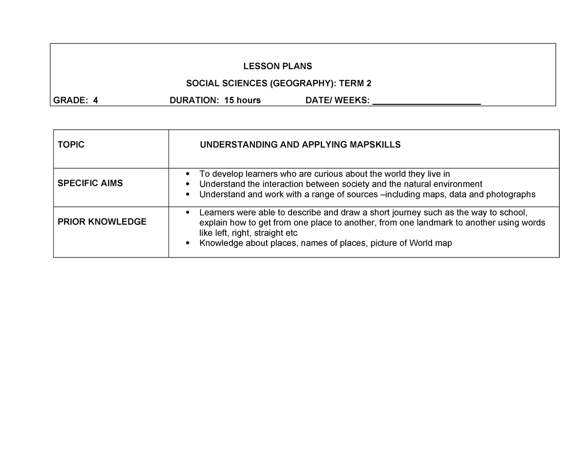 Grade 4 Social Sciences-Geography Term 2 Lesson Plans 2 - LESSON PLANS ...