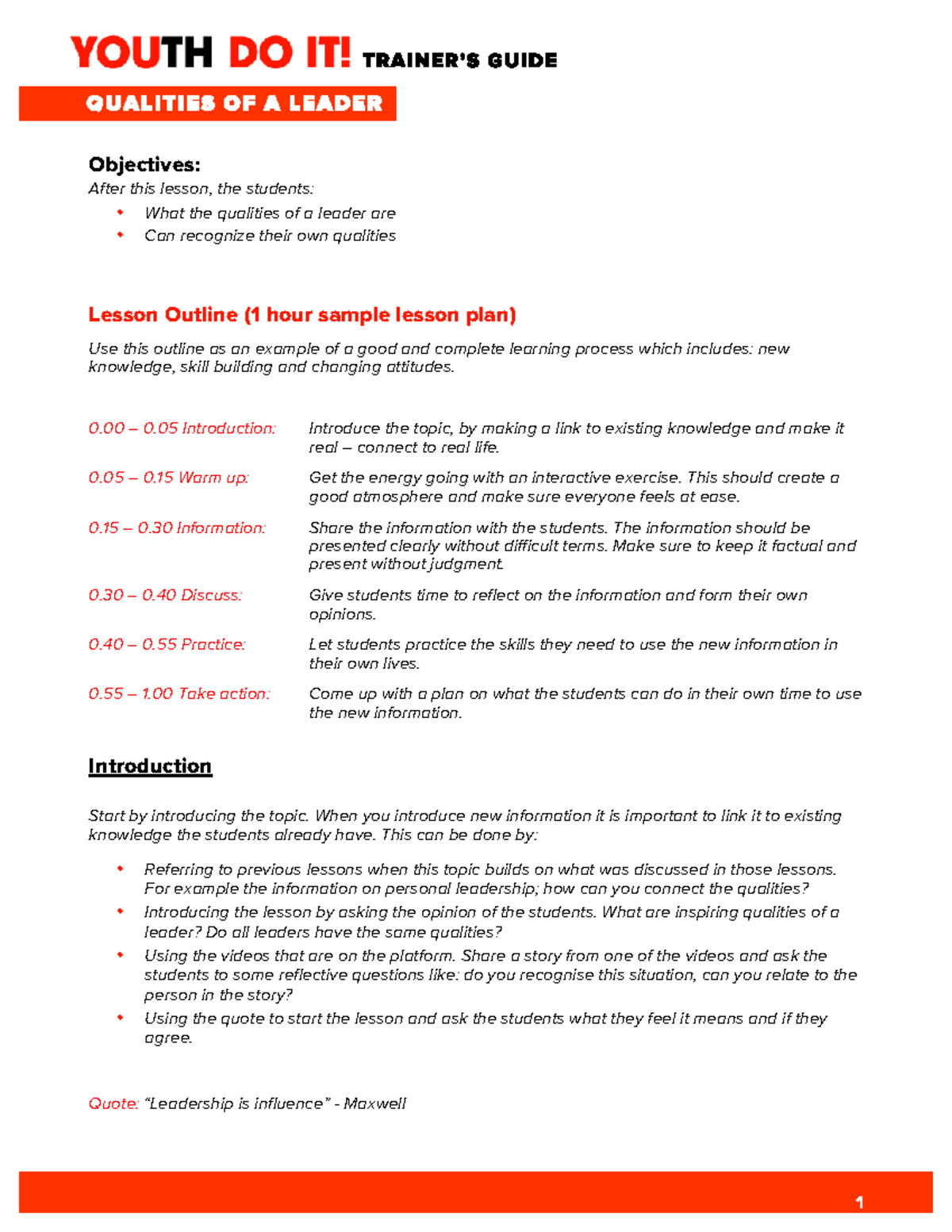 Youth DO IT Trainers Qualities of a leader Final - QUAL ITIES OF A LEA ...