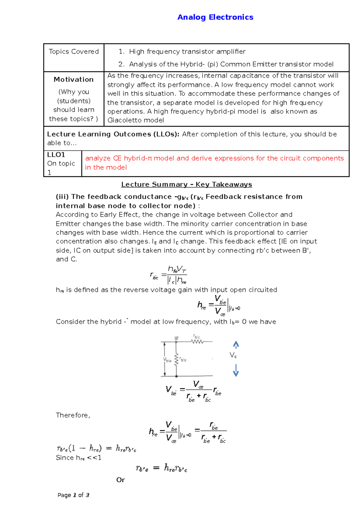 High frequency transistor amplifier-2 - Analog Electronics Topics ...