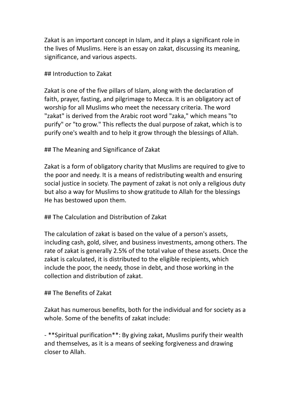 zakat essay in english