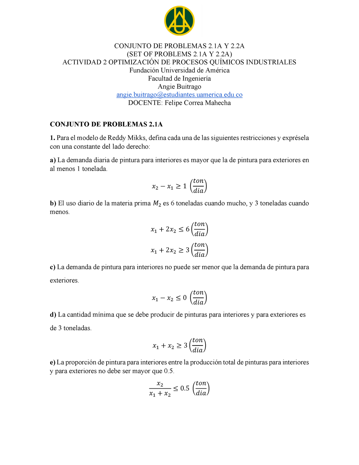 Conjunto DE Problemas  y 2 - CONJUNTO DE PROBLEMAS 2 Y 2 (SET OF  PROBLEMS 2 Y 2) ACTIVIDAD 2 - Studocu