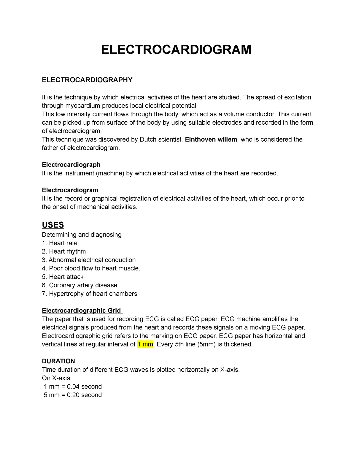 ECG - PHYSIOLOGY NOTE ON ECG - ELECTROCARDIOGRAM ELECTROCARDIOGRAPHY It ...