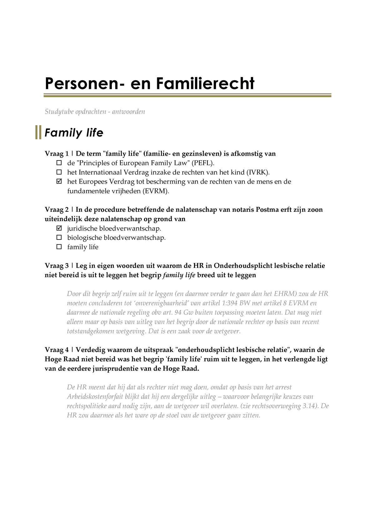 Familierecht - Opdrachten Met Antwoorden - Personen- En Familierecht ...