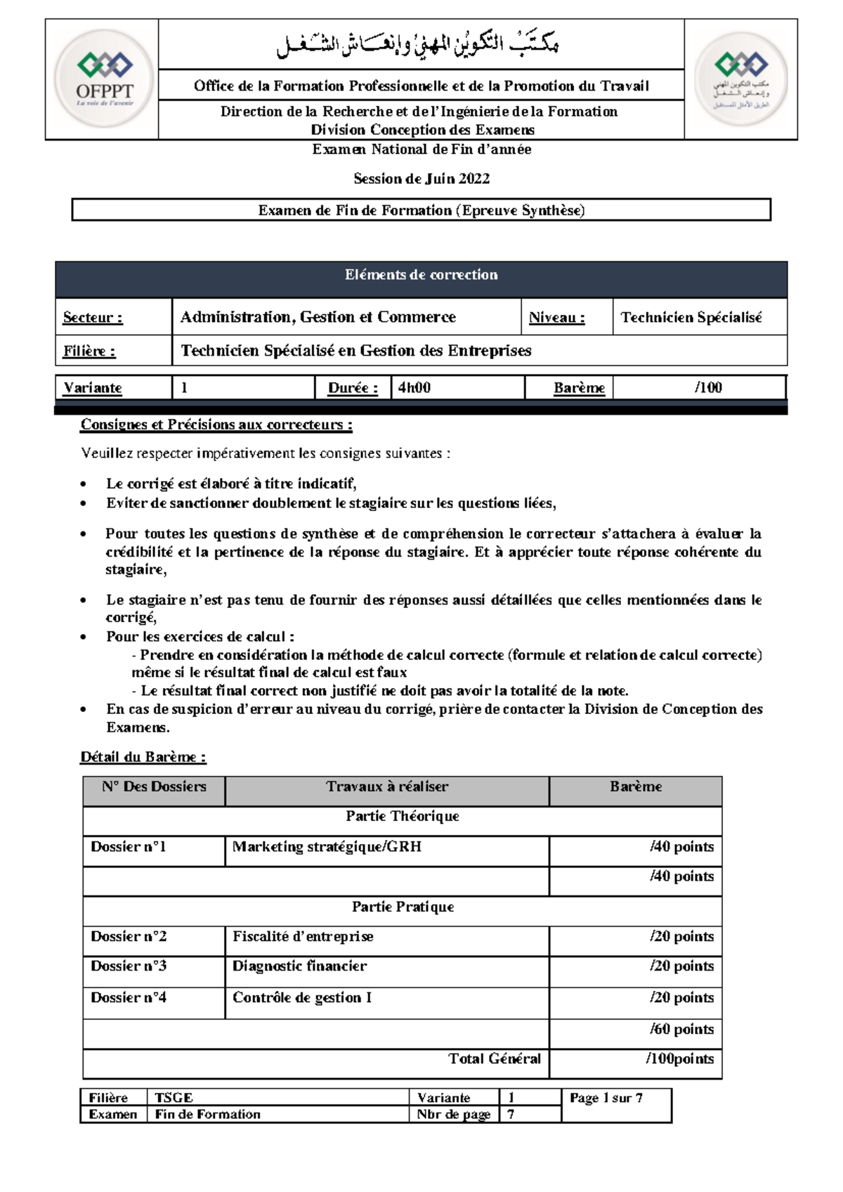 Arch TSGE Corrige EFF V1 - Filière TSGE Variante 1 Page 1 Sur 7 Examen ...