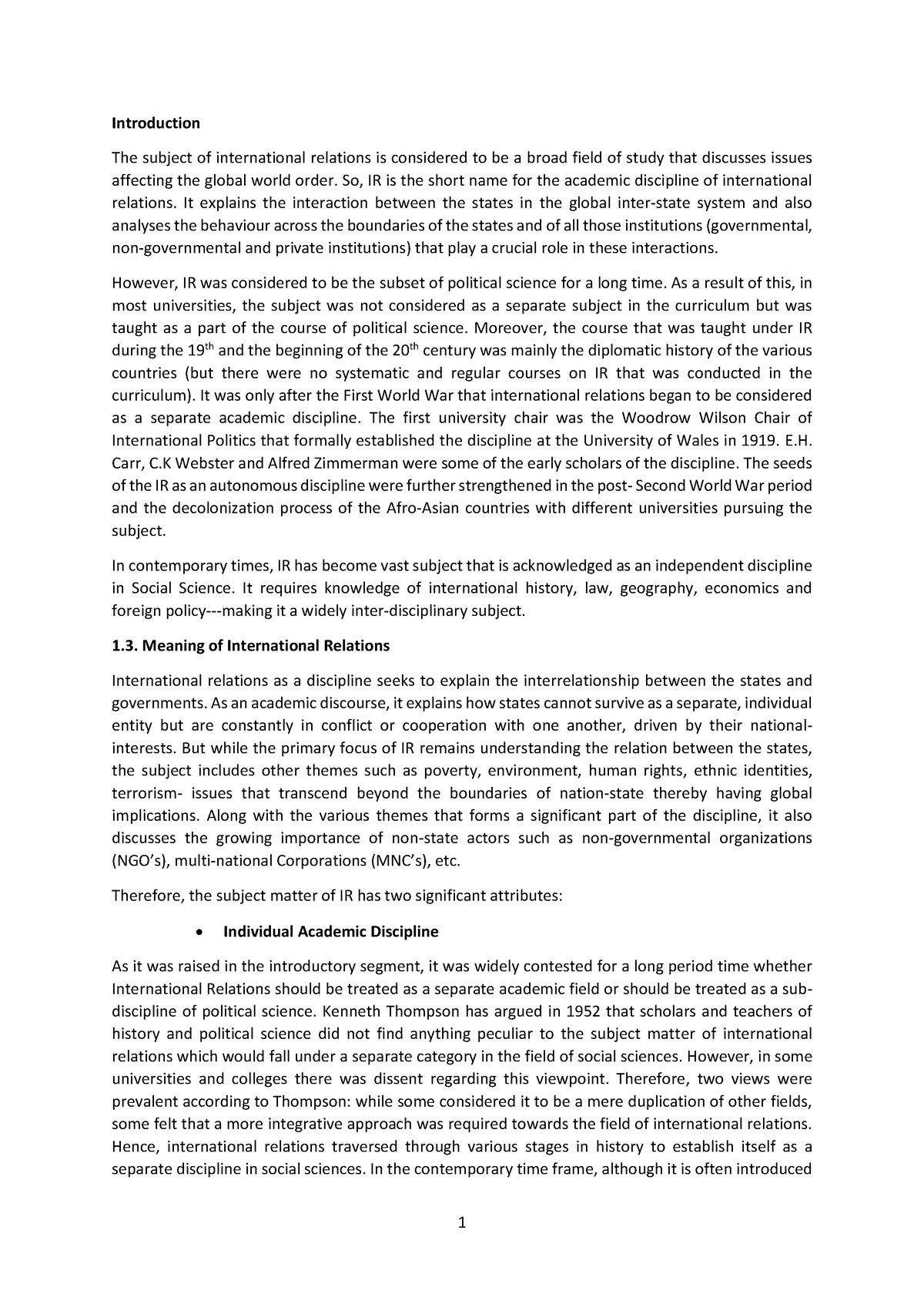 Introduction to IR - Introduction The subject of international ...