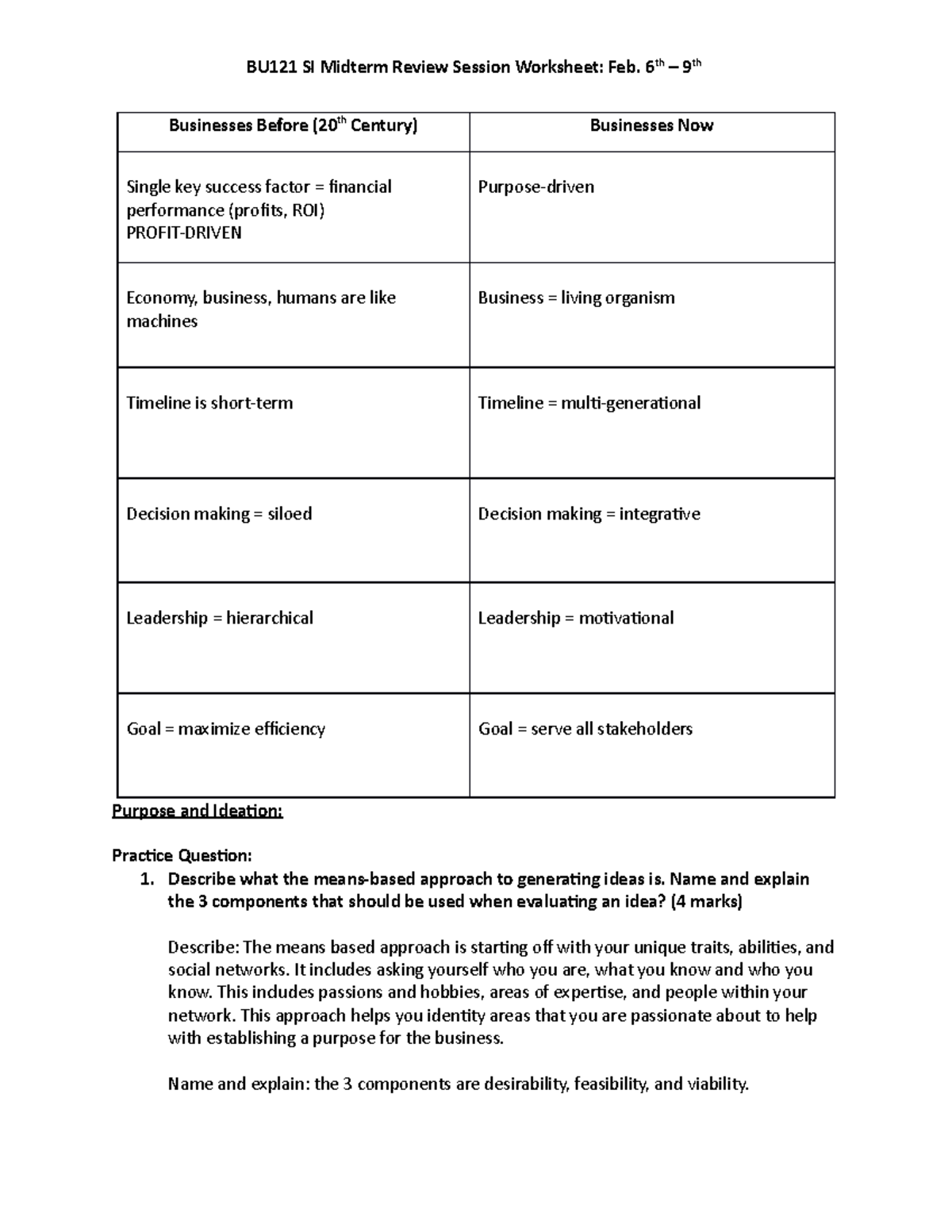 BU121 Midterm Review Worksheet 2 - BU121 SI Midterm Review Session ...