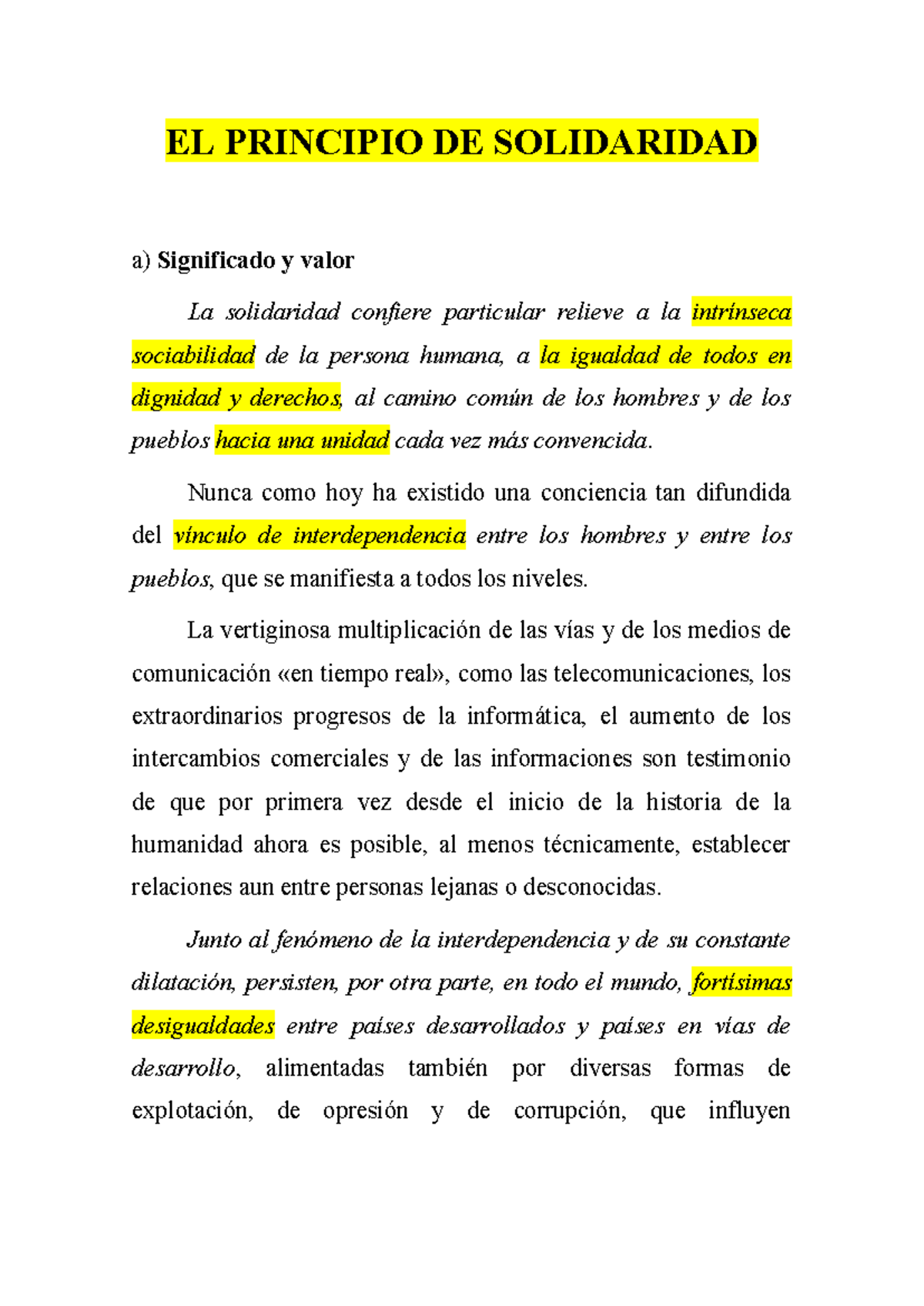 05 - denada - EL PRINCIPIO DE SOLIDARIDAD a) Significado y valor La