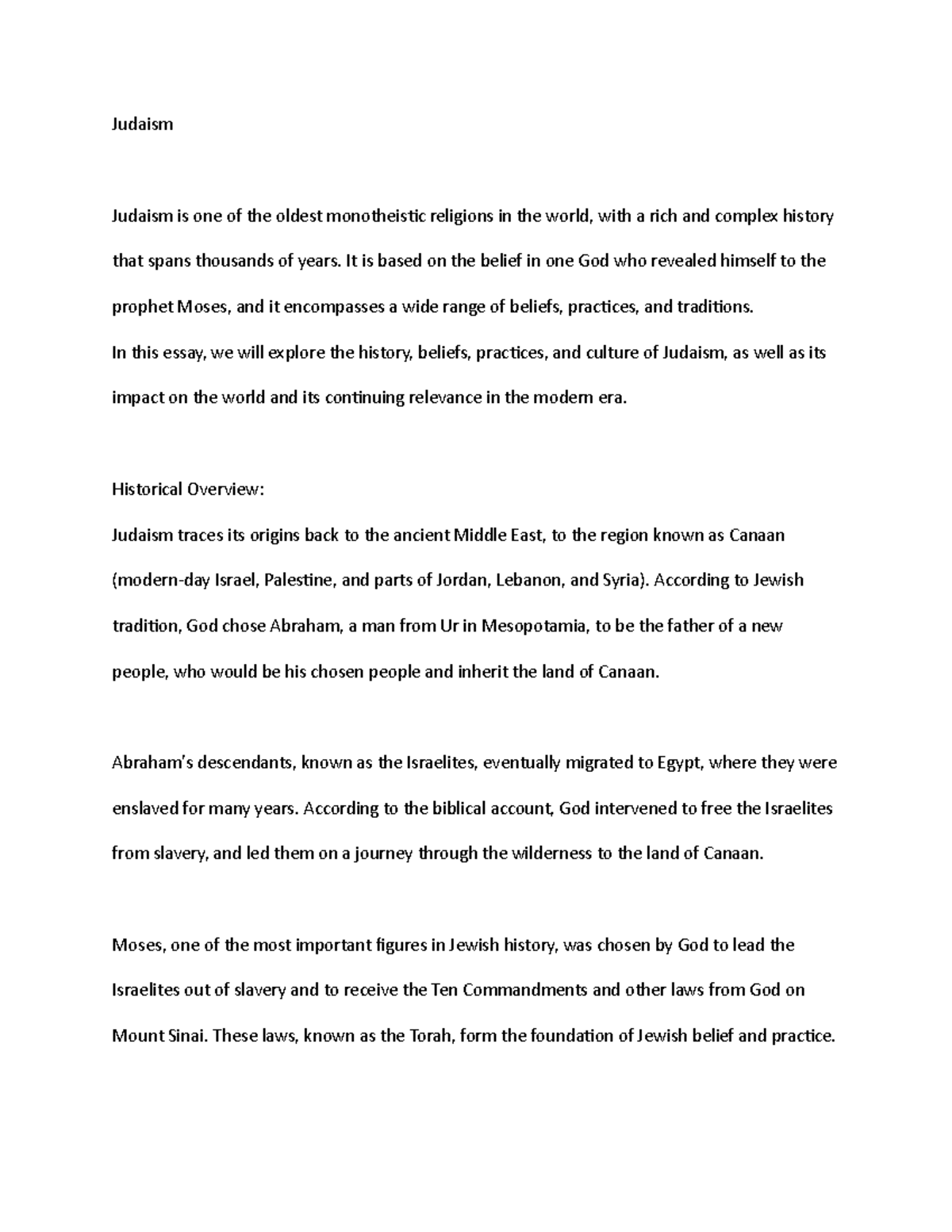 judaism essay introduction