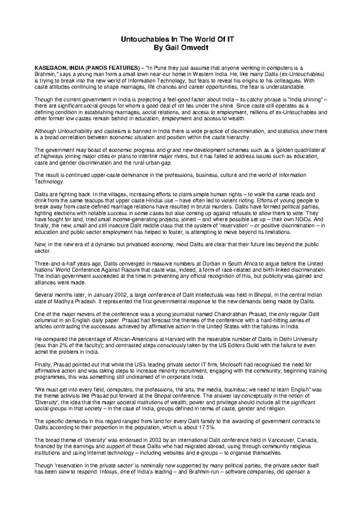 Untouchablesomvedt Untouchability in World Untouchability is the