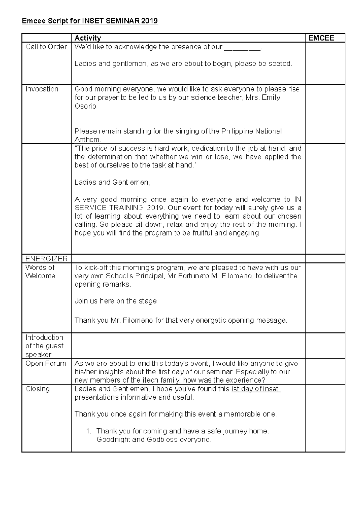 wedding emcee script template