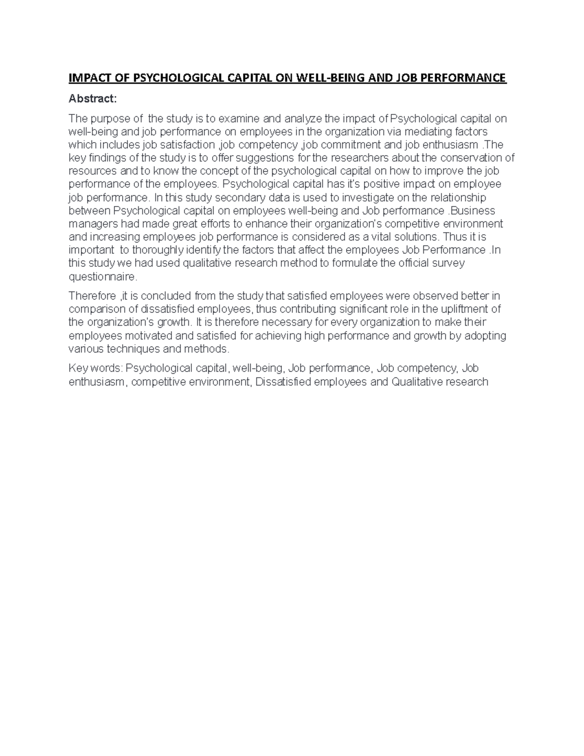 RP Abstract - xcsdf - IMPACT OF PSYCHOLOGICAL CAPITAL ON WELL-BEING AND ...