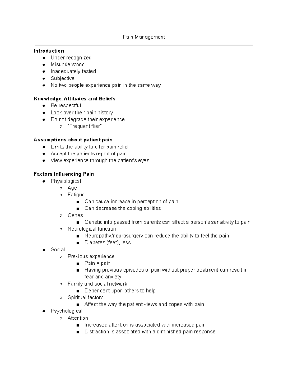 Pain Management Nurs 204 - Pain Management Introduction Under ...