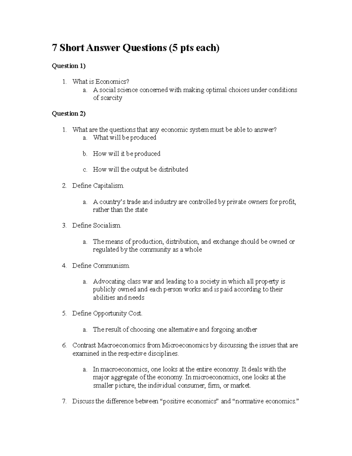 Revised Study Guide 1 - 7 Short Answer Questions (5 pts each) Question ...