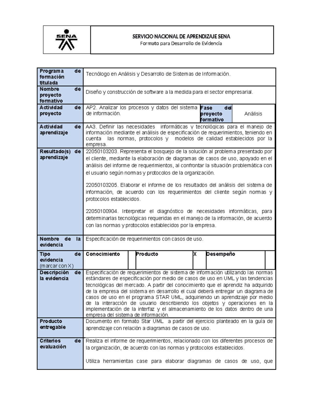 Casos de uso Andres Obando - Formato para Desarrollo de Evidencia ...