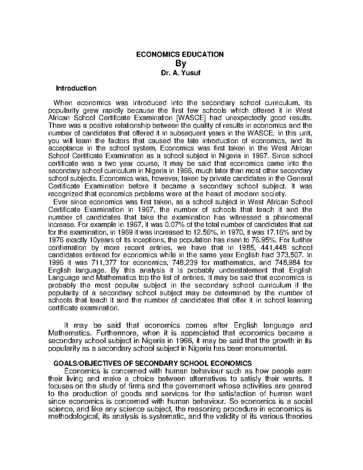 Economics Education Review yusuf 2 ECONOMICS EDUCATION By Dr. A