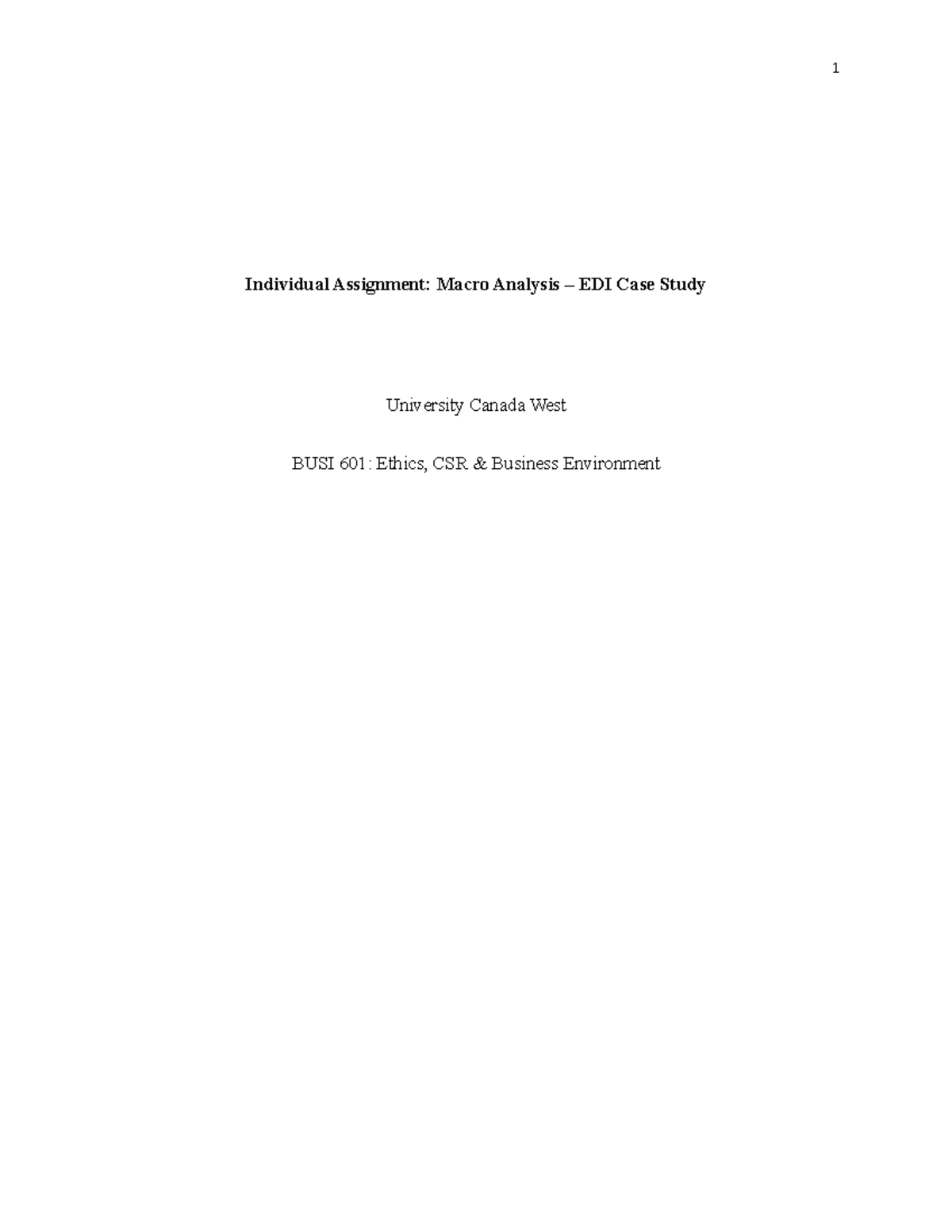 BUSI 601 - Macro Analysis Individual Assignment - Individual Assignment ...