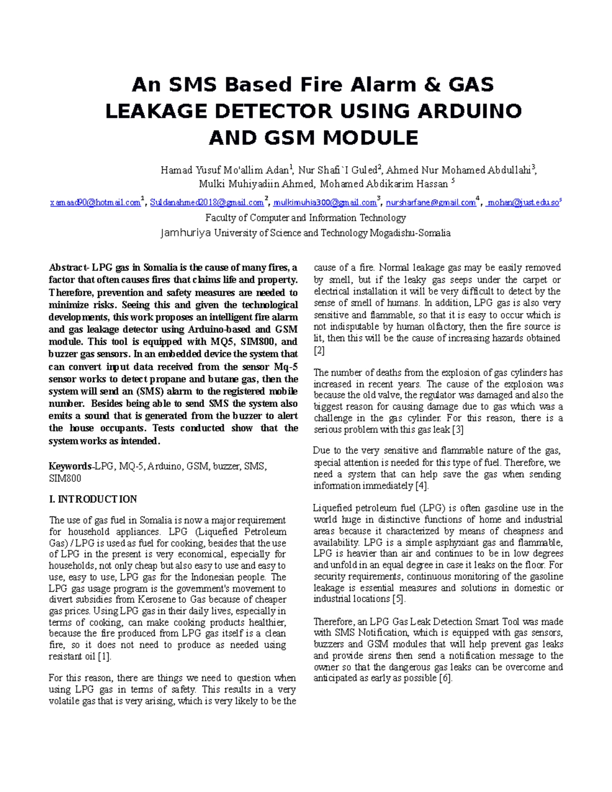 An SMS Based Fire Alarm & GAS Leakage Detector Using Arduino AND GSM ...