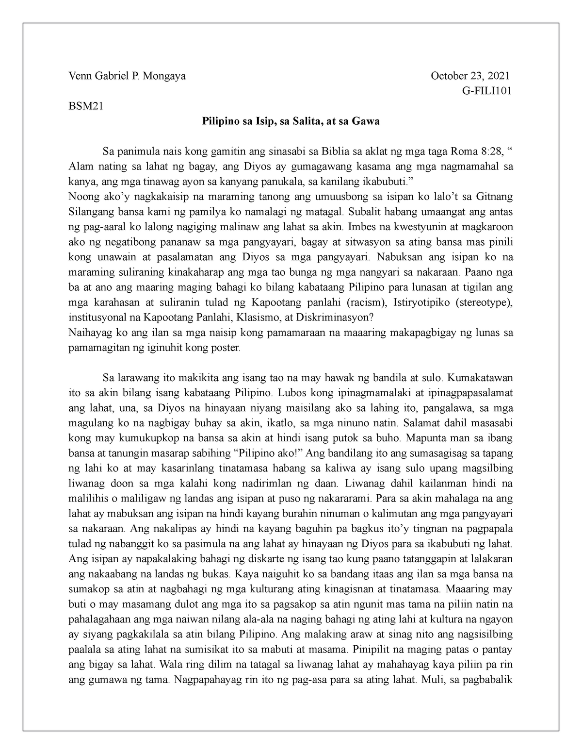 Explanation Mongaya V Bsm21 Pilipino Sa Isip Sa Salita At Sa Gawa Venn Gabriel P Mongaya 1085