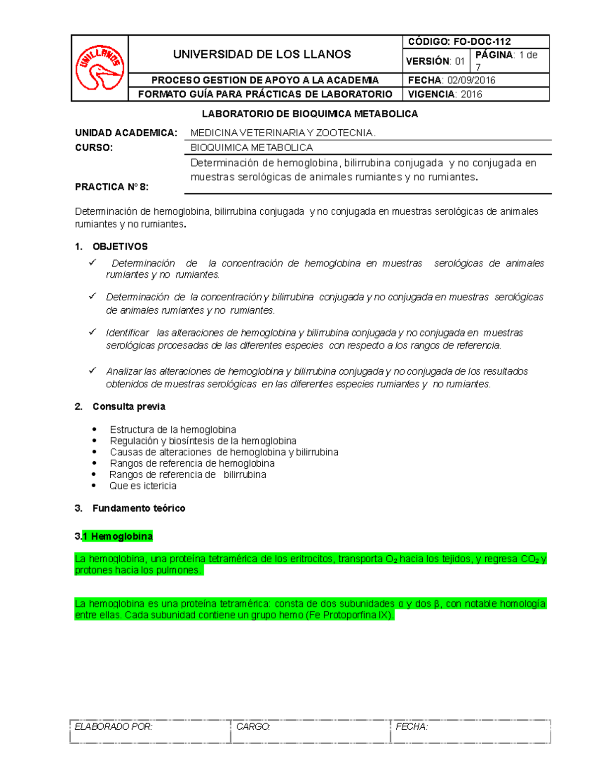 Guía Laboratorio HB-BIL - UNIVERSIDAD DE LOS LLANOS VERSIÓN: 01 PÁGINA ...