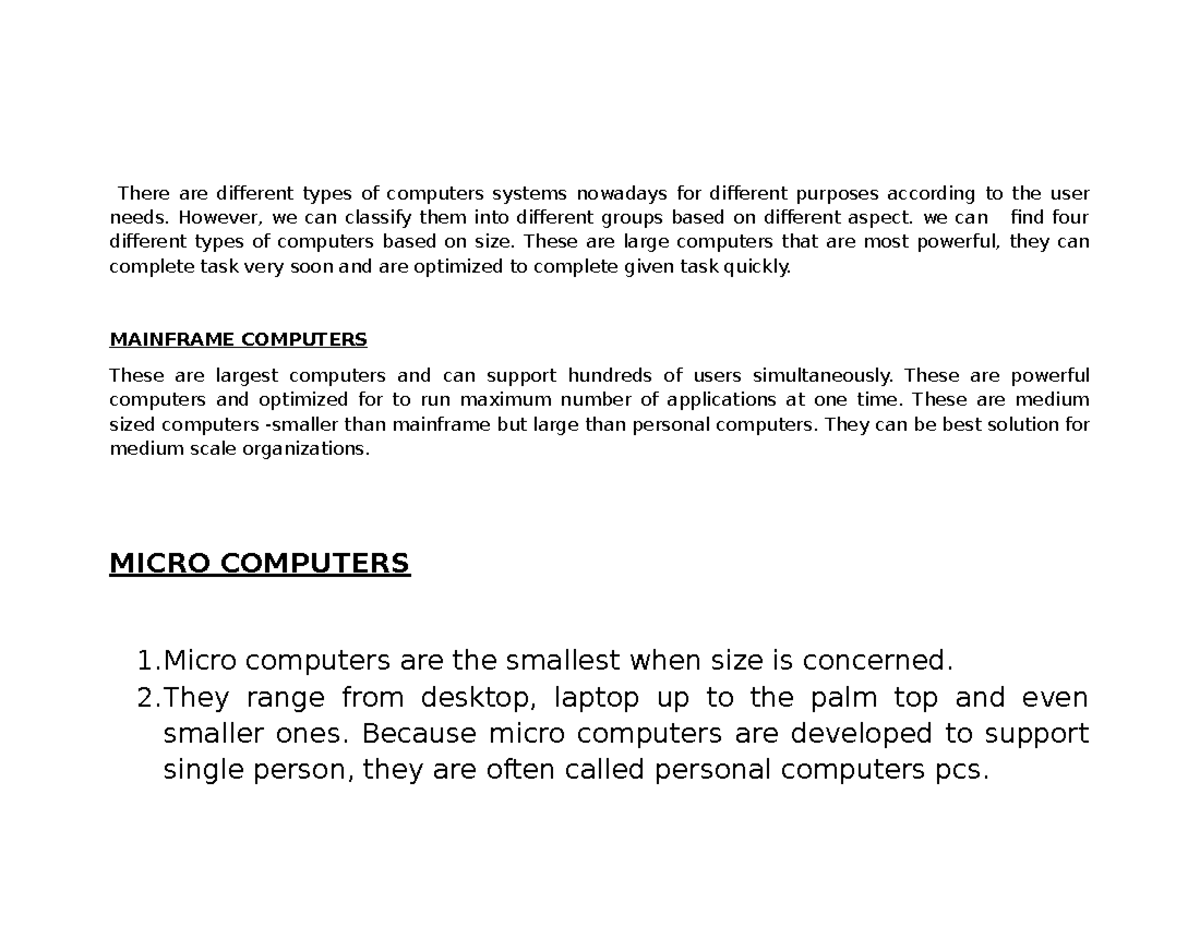 Digital Literacy - GREAT - There are different types of computers ...