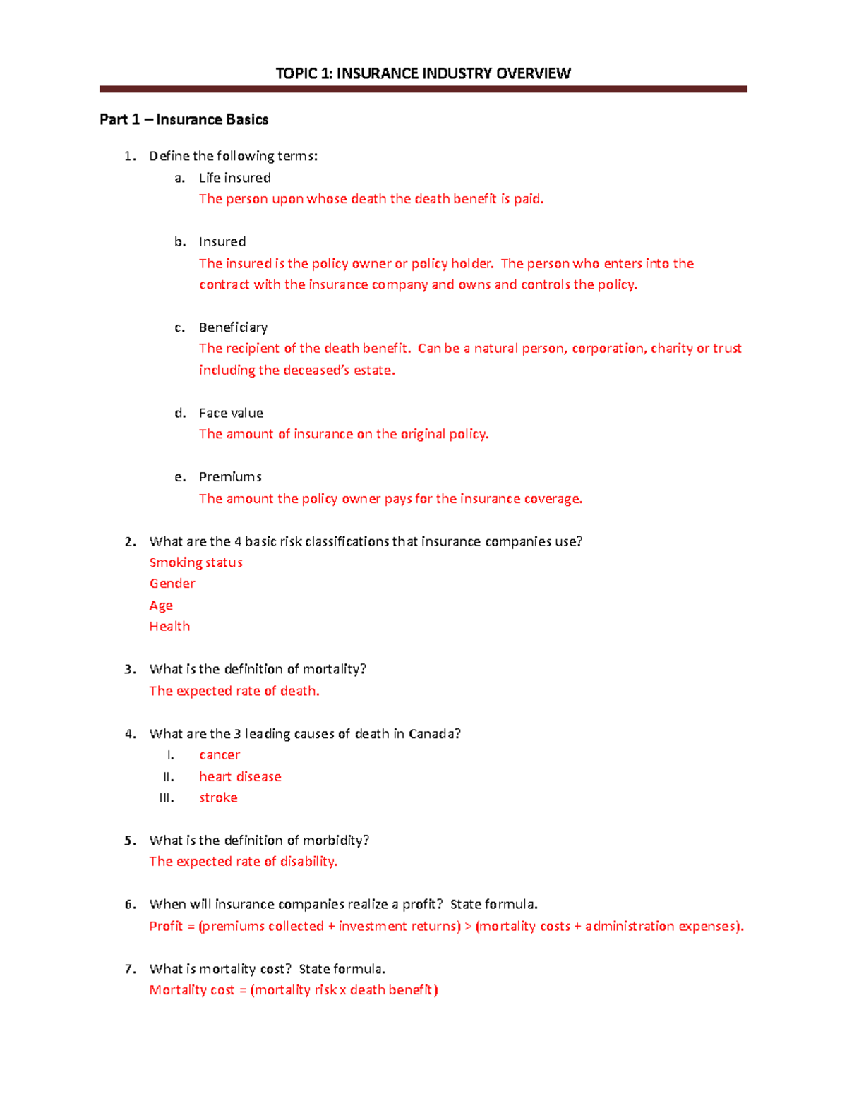 Topic 1 Industry Overview Answers - TOPIC 1: INSURANCE INDUSTRY ...