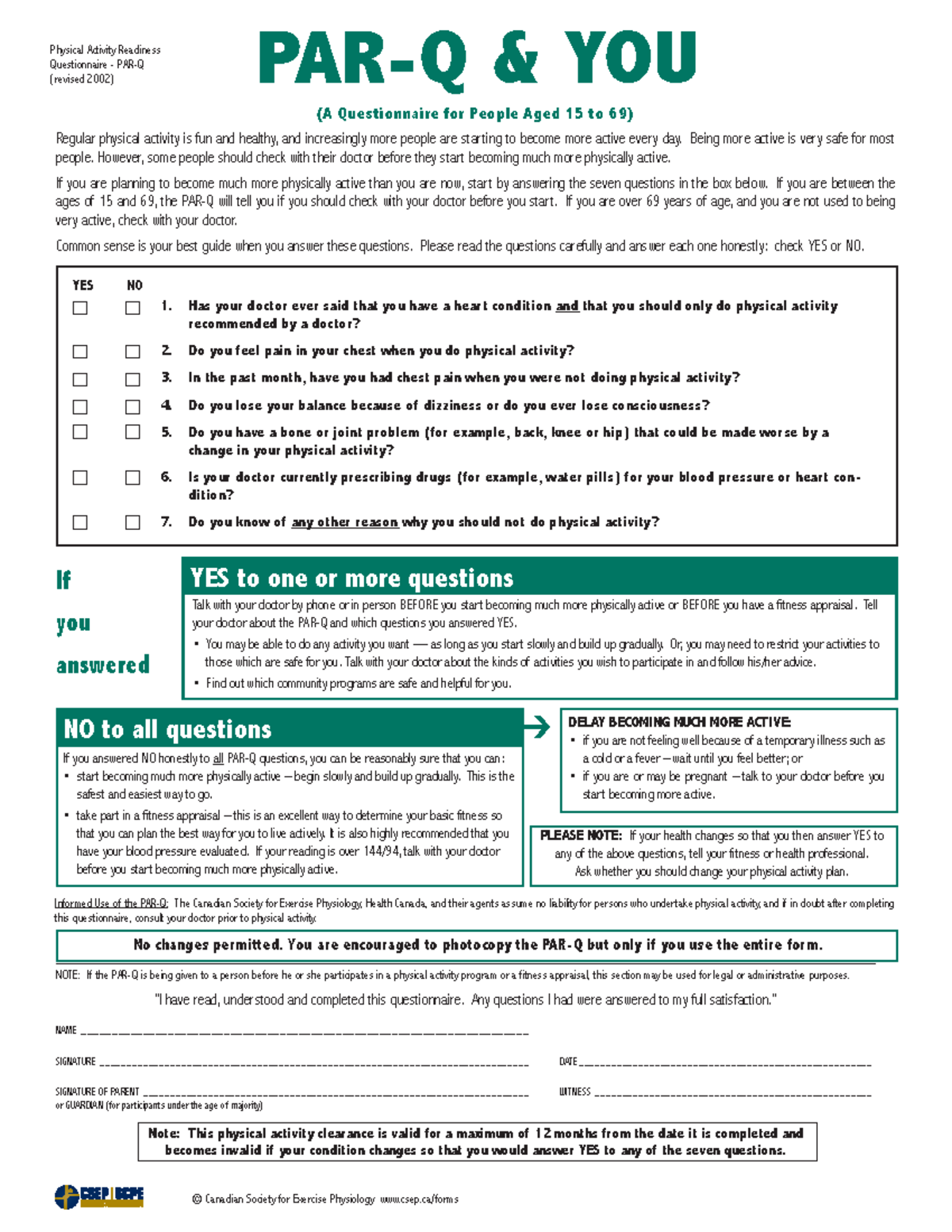 PAR-Q - wewewew - Physical Activity Readiness Questionnaire - PAR-Q ...