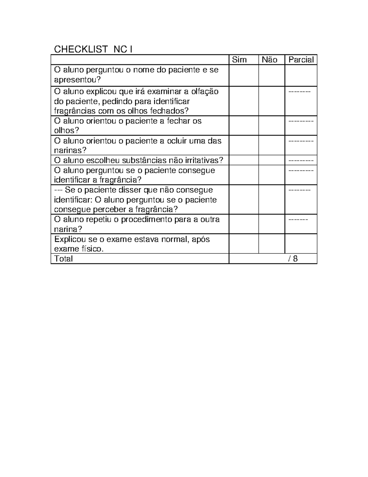Check list NC pdf - Resumo Neurologia - CHECKLIST NC I Sim Não Parcial ...