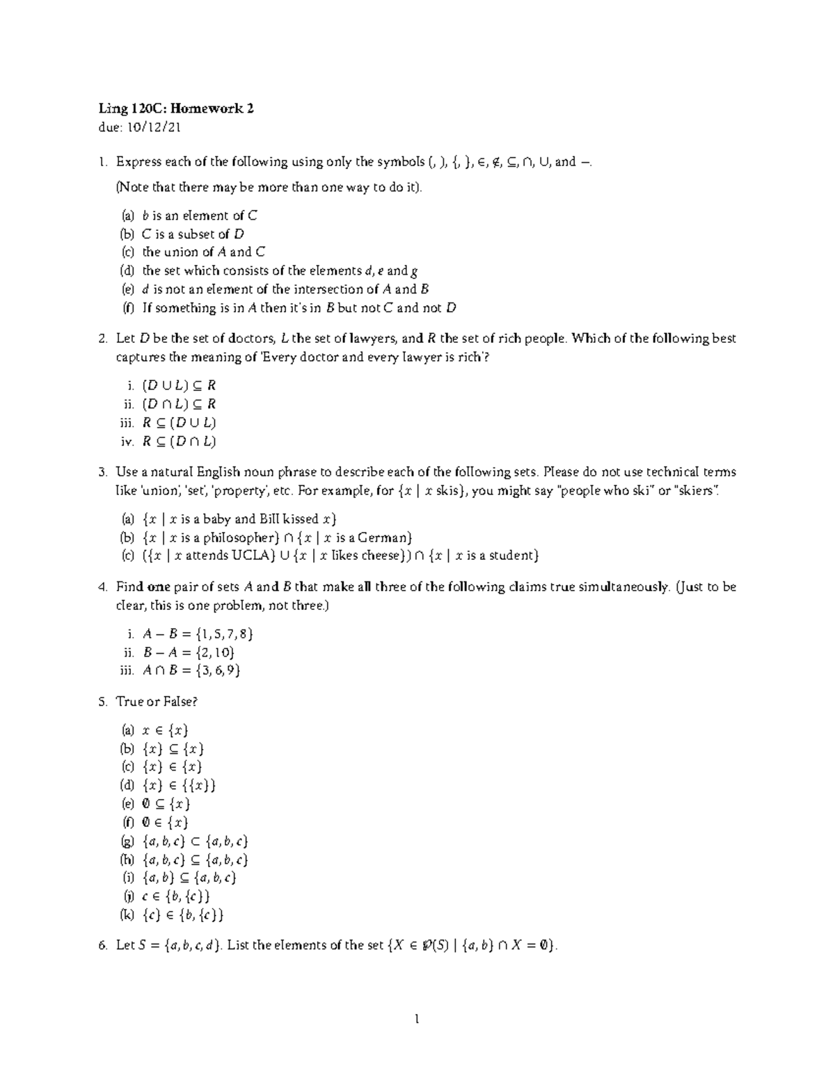 Semantics I: Linguistics 120C Homework 2 - Ling 120C: Homework 2 due ...