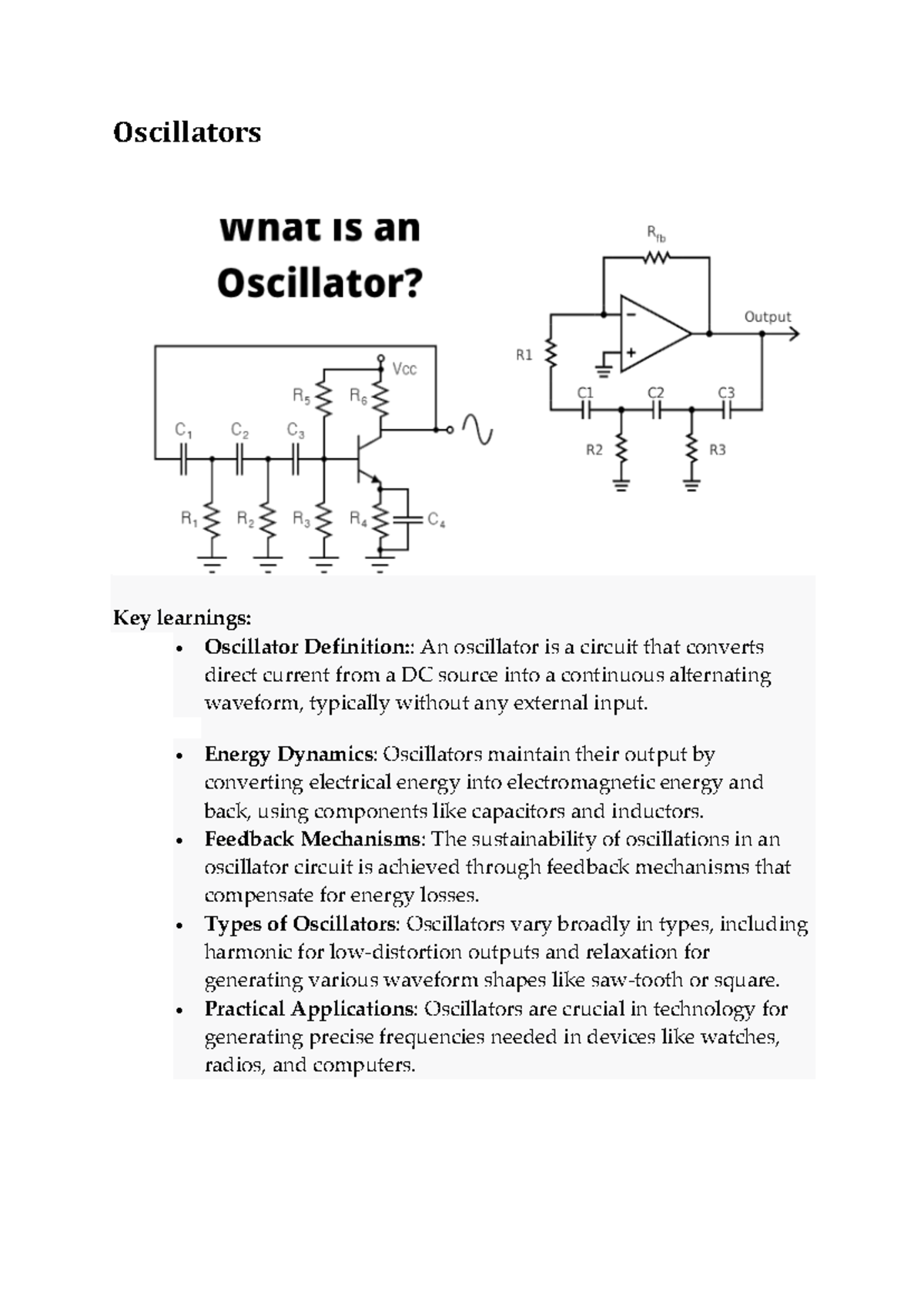 Oscillators - Energy Dynamics: Oscillators maintain their output by ...
