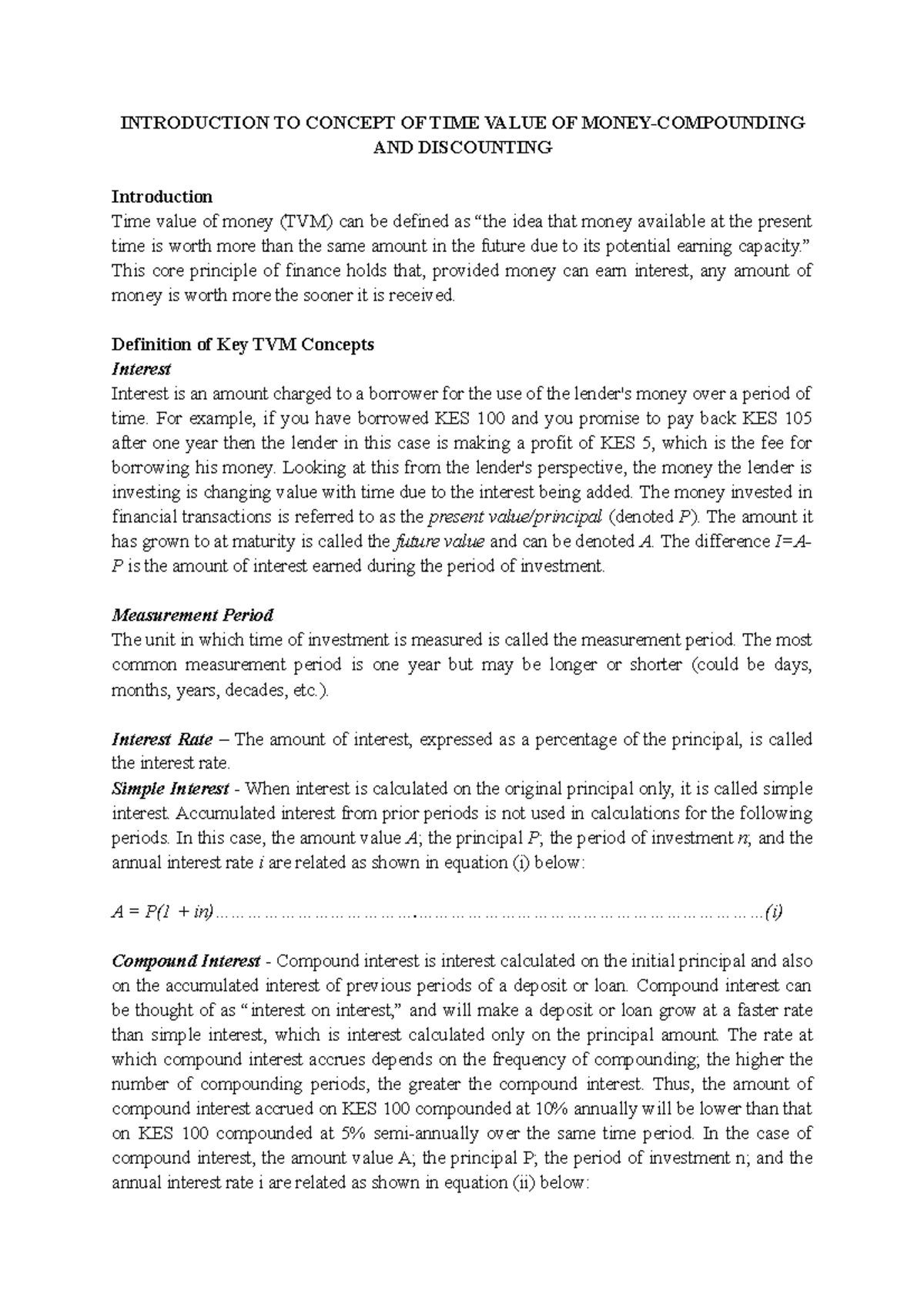 Introduction to Concept of Time Value of Money lecture notes by Dr ...