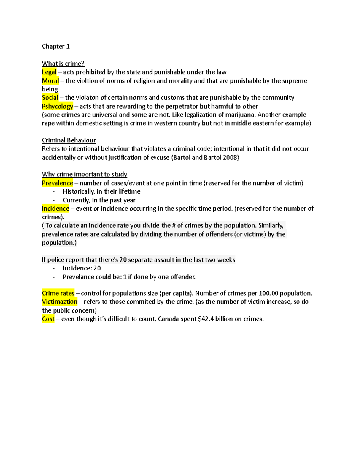 Criminal Behaviour - Lecture notes 1-6 - Chapter 1 What is crime? Legal ...