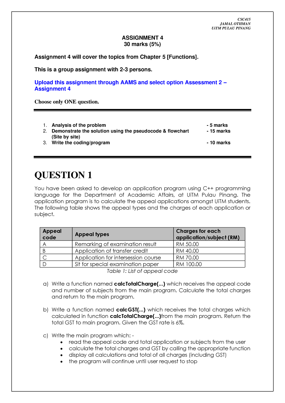 CSC415 Assignment 4 - Daesfsea - JAMAL OTHMAN UiTM PULAU PINANG ...