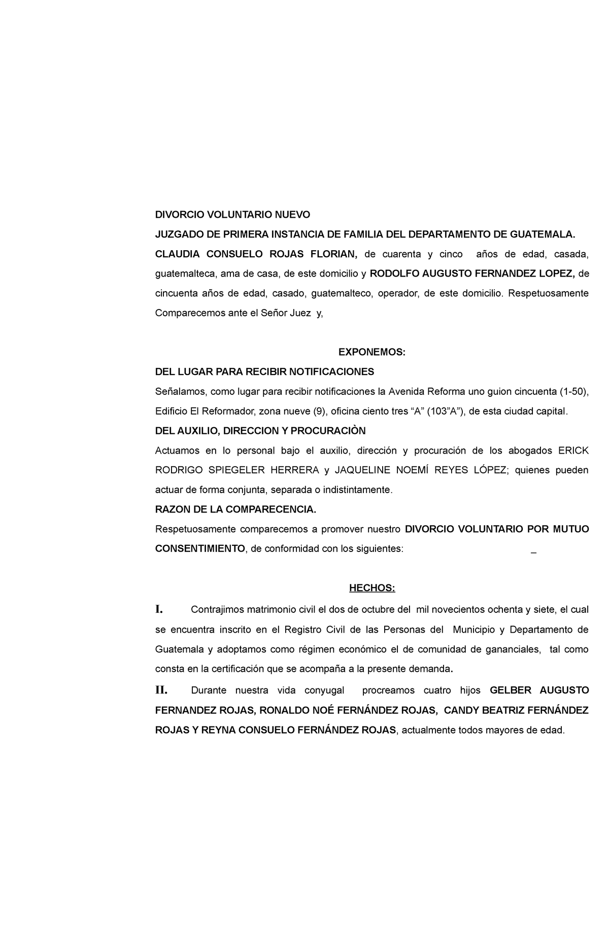 268966765 Modelo DE Memorial DE Divorcio - DIVORCIO VOLUNTARIO NUEVO  JUZGADO DE PRIMERA INSTANCIA DE - Studocu