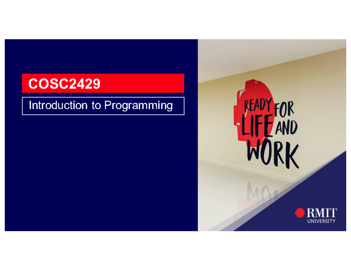 Intro to programing leture week2 2022 - COSC Introduction to ...