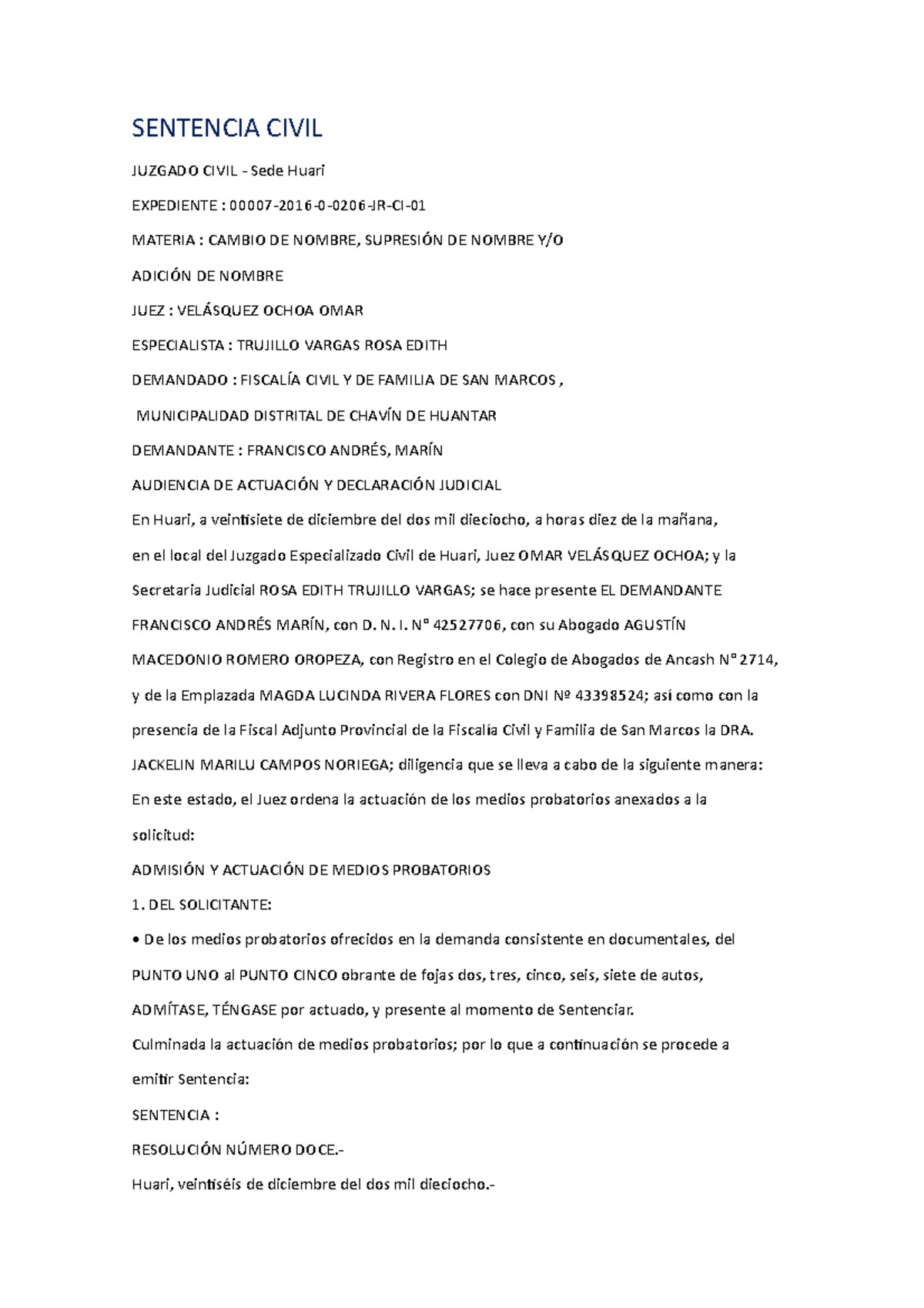 Sentencia Civil 1 - introducción al derecho - SENTENCIA CIVIL JUZGADO ...