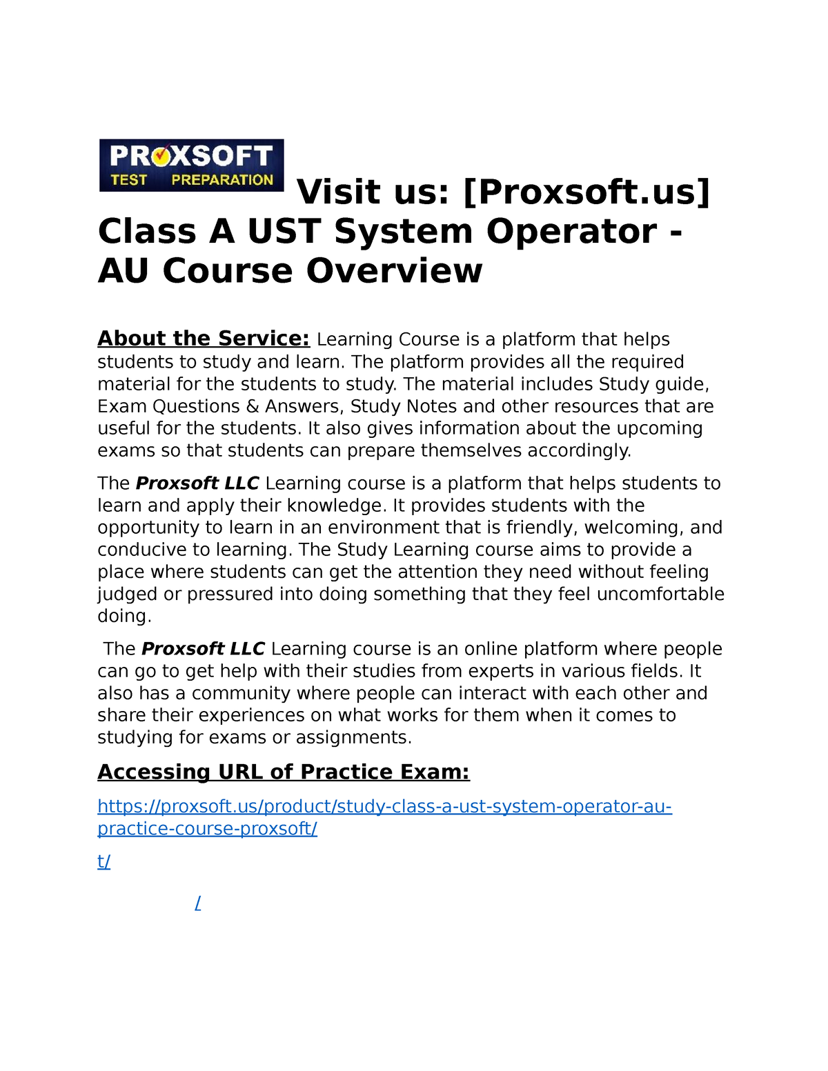 Class A UST System Operator - AU Practice Course - Visit Us: [Proxsoft ...